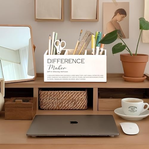 Difference Maker Gift Pen Pencil Holder for Desk, Thank You Appreciation Gifts for Coworkers Leaders Teachers, Difference Maker Wooden Box Sign Decorations for Office Workplace Desk Tabletop - Image 3