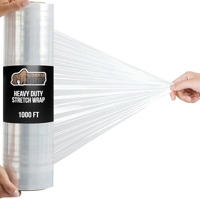 GORILLA GRIP 500% Stretch Film Heavy Duty Plastic, 1000ft Shrink Wrap Roll 17" by GorillaGrip