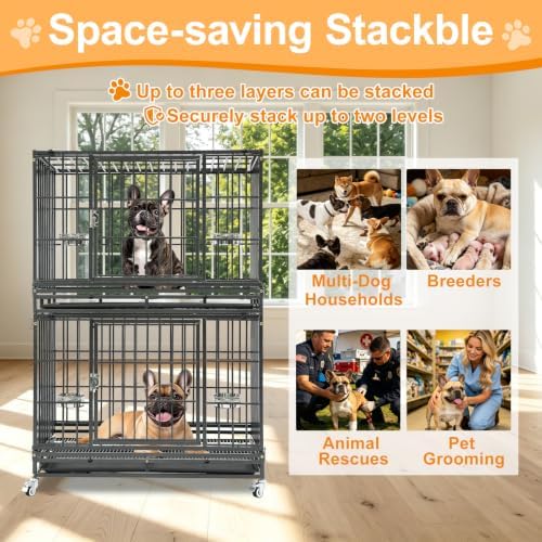Homey Pet Two Tier 37" Heavy Duty Stackable Dog Crate with Wheels - Image 3