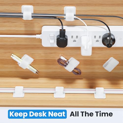 Cable Management Under Desk, 【Up to 15 Cord】【Enhanced Wire Holder】 Reusable Cord Organizer Holder, Adjustable Hook and Loop Cable Ties, Wire Clips Under Table Hider, 20 Pair(White) - Image 2