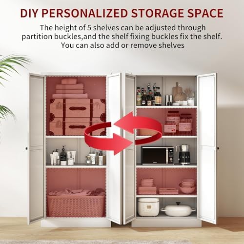AQY Kitchen Pantry Cabinet,61" White Pantry Storage Cabinet with 4 Tier Adjustable Shelves and 2 Doors,Freestanding Cupboard,Metal Pantry Cabinets with Handle for Living Room Kitchen Assembly Required - Image 6