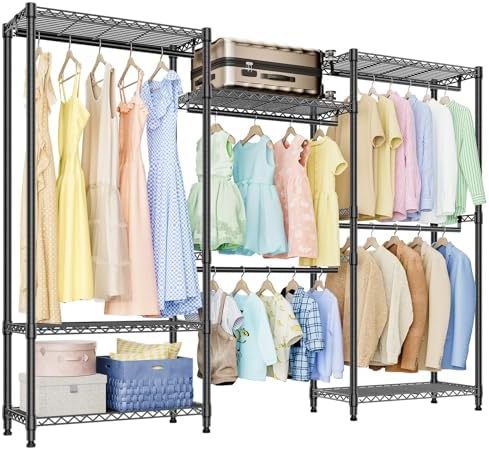 IZEUK Heavy Duty Garment Rack Wire Clothes Rack for Hanging Clothes (Black, 3 composition, 15.7" D x 70.8" W x 76.5" H) by IZEUK