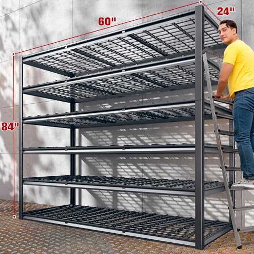 REIBII 60" W Garage Shelving, 3000LBS Storage Shelves, 6 Tier Heavy Duty Shelving, Adjustable Metal Shelving Units and Storage Rack for Warehouse, Pantry, Basement, 60" W x 84" Hx 24" D, 2 Pack - Image 3