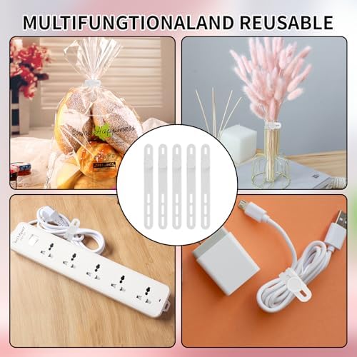 Oligei 25 Pcs Silicone Cable Ties, Cable Ties Reusable, High Elasticity Cord Wraps for Electrical Cords, Cord Organizer for Earphone, Phone Charger(White) - Image 7