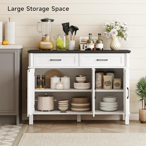 ONBRILL 48 Inch Buffet Cabinet with Storage, Off White&Black - Image 4