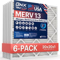 BNX TruFilter 20x20x1 Air Filter MERV 13 AC Filter, HVAC Furnace Filter, 6 Pack (ACTUAL SIZE 19.69"x19.69"x0.75") Allergies, Dust, Pet Dander & Smoke - MADE IN USA - MPR1500 / FPR 10 by BNX