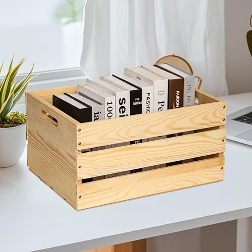1 Pack Unfinished Pine Wooden Crate (17x13x8.9 Inches), DIY Wooden Storage Crate with Handles, Easy-Assemble Pine Milk Crates Style Organizer for Home/Office/Farmhouse Decor (1) - Image 6