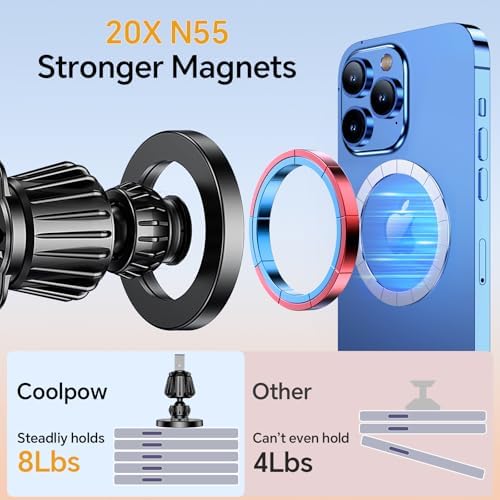 Coolpow for MagSafe Car Mount【Windshield+Vent+Dash】Magnetic Phone Holder for Car Phone Holder Mount Cell Phone Holders for Your Car Accessories Suction Phone Mount for Car Truck Stand for iPhone 17 16 - Image 6