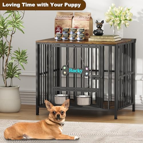 Easycom 27" Foldable Dog Crate Furniture, No Assembly, Rustic Brown - Image 6