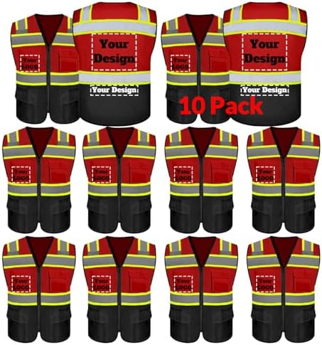 Safety Vest Customize Logo with 5 Pockets & Zipper Reflective High Visibility Vest Class 2 Outdoor Workwear by evershare