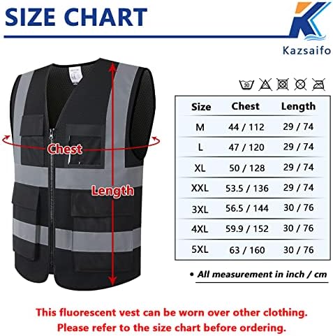 Safety Vest for Men Women with Pockets (KZ170-Black, M) - Image 4