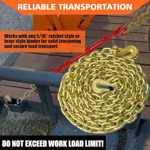 YATOINTO G80 Transport Binder Chain 5/16 Inch x 16 Foot Safety/Binder Chain with Clevis Grab Hooks 4,900 lbs Safe Working Load Logging Chain for Transporting Towing Tie Down Binding Equipment - Image 2