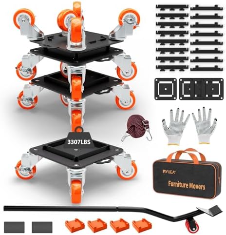 MYUEA Furniture Dolly 5 Wheels Heavy Duty with Removable Side Guards,3307 Lbs Capacity,360° Rotating Wheels & Side Brake,Furniture Movers Lifter Tool with Wheels for Appliances,Sofas,Beds,Pianos by MYUEA