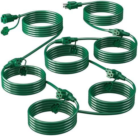 Eversimpleinc 50FT Outdoor Extension Cord with 6 Outlets Evenly Spaced··, with Waterproof Cover, Ideal for Outdoor Decoration Lawn Patio Lights, 16AWG/3C SJTW, ETL Listed by EversimpleInc