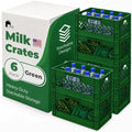 EconoHome Milk Crate - Stackable Storage Crate with Built-In Handles - Heavy Duty Plastic Material - Ventilated Organizer Bin for Garage, Pantry, Classroom, Office & Moving - Green, 19x13x11, 6-Pack by EconoHome