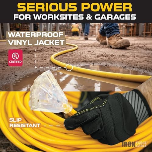 Iron Forge Cable 12 Gauge Extension Cord Multi Outlet, 25 Ft - Yellow SJTW - Image 2