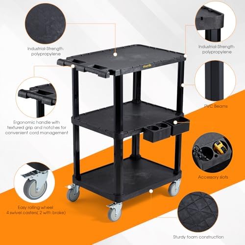 ELAFROS 3-Tier Heavy Duty Flat Top Rolling Utility Cart, 27.5 x 18.25 in - Image 3