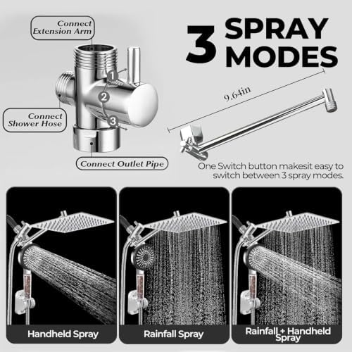 Filtered Shower Head,10 Inch Rain Shower Head with Handheld Spray Combo, Adjustable High Pressure Rainfall Shower Head, Dual Showerhead Set with Extension Arm and 60 Inch Long Shower Hose (Silver) - Image 5
