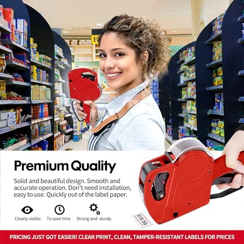 MX5500 Pricing Tag Gun with 5500 pcs White Label Gun Stickers & 3 Extra Inker Rollers, Pricing Label Gun, 8 Digits Retail Pricing Gun and Labels for Grocery Store, Food (Red) - Image 4