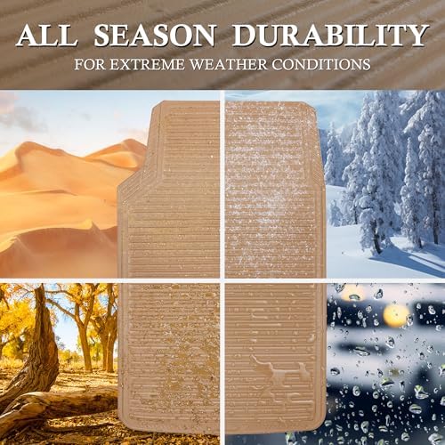 CAR PASS Tan Rubber Car Floor Mats & Cargo Liners, All Weather Car Mats & Trunk Mats,Waterproof Automotive Floor Mats Trim to Fit for Most Cars Sedans SUVs Vans, Durable Heavy Duty Anti-Slip,Beige - Image 5