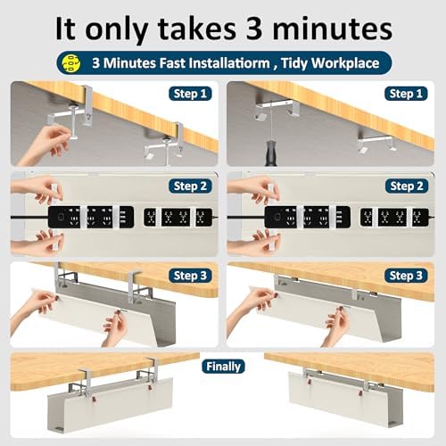 28" Small Under Desk Cable Management Tray No Drill, Compact Clamp On Cord Organizer for Dorm & Small Desk, Anti-Sag Oxford Fabric Wire Hider, Power Strip Holder (Beige, 28.6") - Image 4