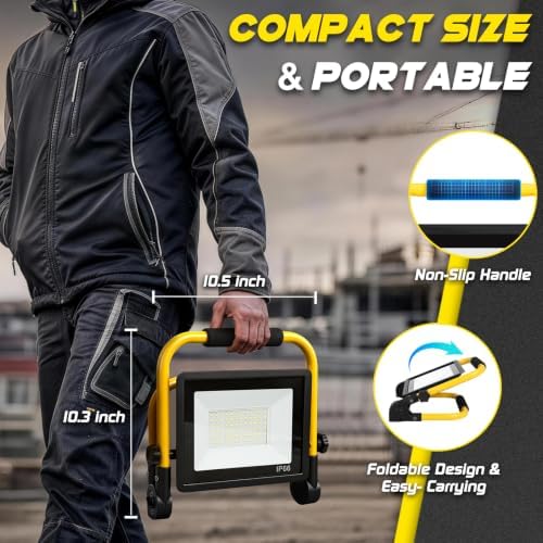 LED Work Light, 12000LM 6500K Portable Work Light with 5FT Cord, IP66 Waterproof Flood Lights Outdoor with Stand & Switch, Bright Indoor Outside Lighting for Job Site Construction Car Repairing Garage - Image 7