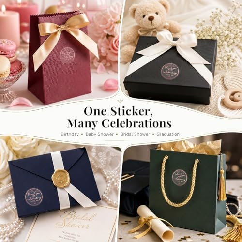 100PCS Thank You for Celebrating with Me Stickers, Clear Rose Gold Foil Party Favor Labels for Birthday, Baby Shower, Bridal Shower, Graduation & Gift Bag Packaging 1.6 Inch - Image 4