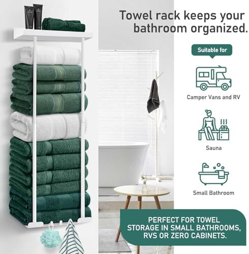 Hommtina Bathroom Towel Storage Black Towel Holder Bathroom Decor Aesthetic Towel Racks for Bathroom Bath Towel Storage (White) - Image 6