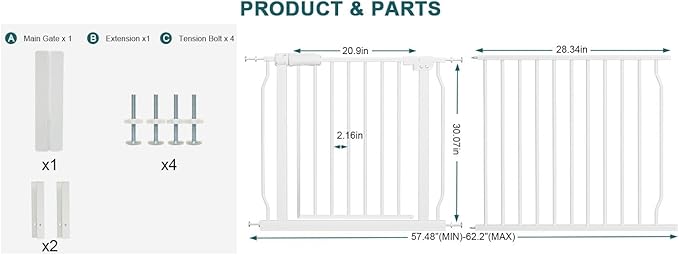Extra Wide Baby Gate Tension Indoor Safety Gates White Metal Large Pressure - Image 3