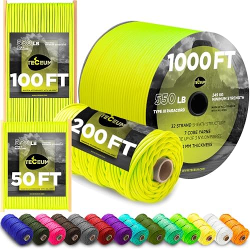 Paracord Rope 550 lb 4mm – Parachute Cord – Utility Camping Rope by TECEUM