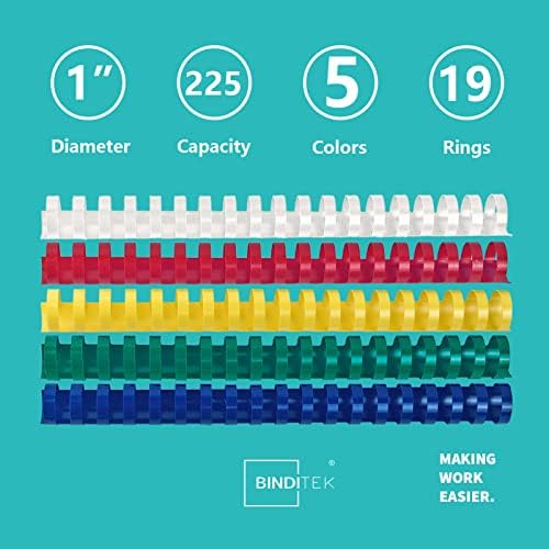 Binditek Plastic Binding Combs, 1 Inch, 19 Ring, Multi Color, 20 Pack - Image 3