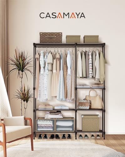 CASAMAYA Clothes Rack, Portable Closet, 44.9 Inch Large Capacity Wardrobe Closet, Clothes Storage Organizer with Shelves and 2 Hanging Rods, Easy to Assembly, Black PCT021B01 - Image 2