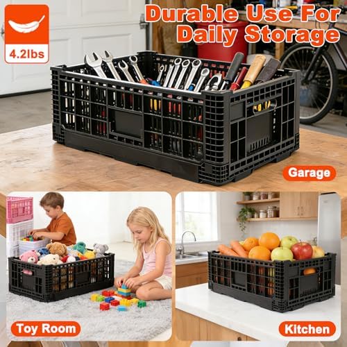 52L Milk Crate, Plastic Storage Crate with Handles, - Image 5