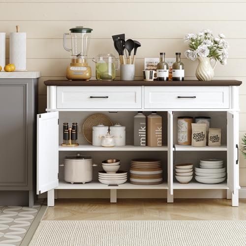 ONBRILL 55 Inch Buffet Cabinet with Storage, Off White - Image 4