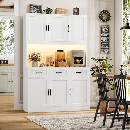 HOSTACK Kitchen Pantry Storage Cabinet, Tall Kitchen Hutch Cabinet, White - Image 4