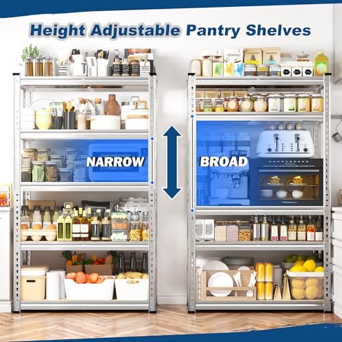 REIBII Storage Shelves 2020LBS Garage Shelving Heavy Duty Metal Shelving Adjustable 5 Tier Pantry Shelves for Garage Pantry Closet Kitchen Basement 28" W x 12" D x 59.8" H, 4 Pack - Image 5