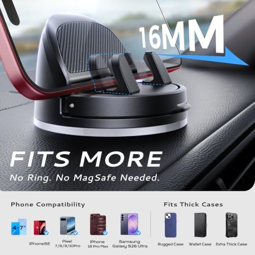 ACMEZING Ultra-Compact Car Phone Holder [Thick Case Friendly | 78LB Suction] 360° Rotate & 30° Tilt Car Phone Mount, Uneven Dashboard Ready, Phone Holders for Your Car for All Smartphones - Image 2