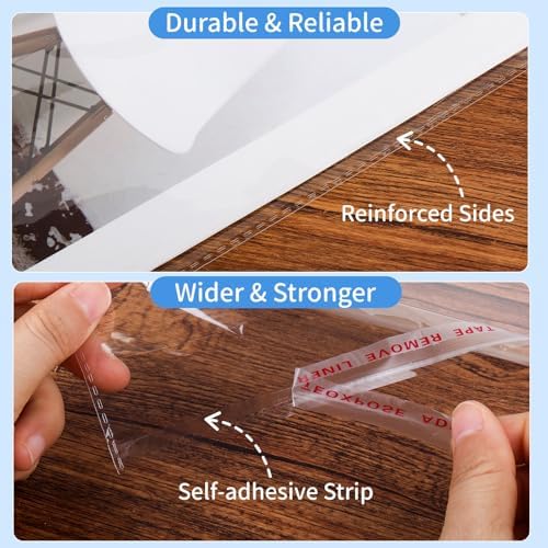 Clear Self‑Sealing Cellophane Bags 12x16 Inches, 60Pack Clear Plastic Poly Shipping Bags with Reinforced Edge for Small Business Packaging Clothing, Shirts, Decorative Wrappers & Artwork - Image 3