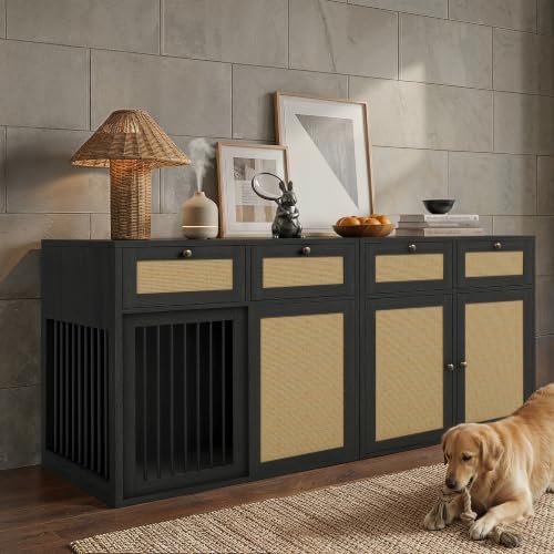 PureCozy 2-Piece Dog Crate Furniture, Left, 80 Inch, Black Oak - Image 2