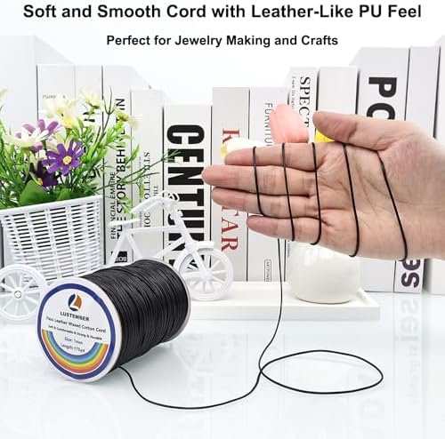 LUSTEMBER 1mm Faux Leather Waxed Cotton Cord, 175 Yards – Durable Necklace String, Soft and Textured Cord for Necklaces, Bracelets, and Jewelry Making - Image 3