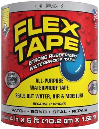 Flex Tape Strong Rubberized Waterproof Tape, Clear, 4 in x 5 ft, 1-Pack by Flex+Tape