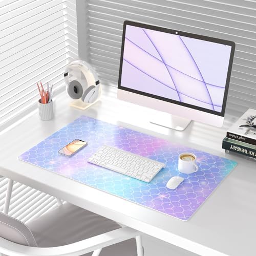 QiyI PU Leather Large Mouse Pad, 31.5" x 15.7", Gradient Fish Scales - Image 2