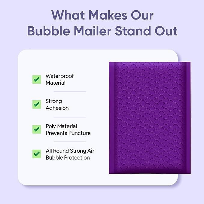 Purple Bubble Mailers #7 Extra Large Poly Mailers 14.5x19 Inch. Bubble Lined - Image 6