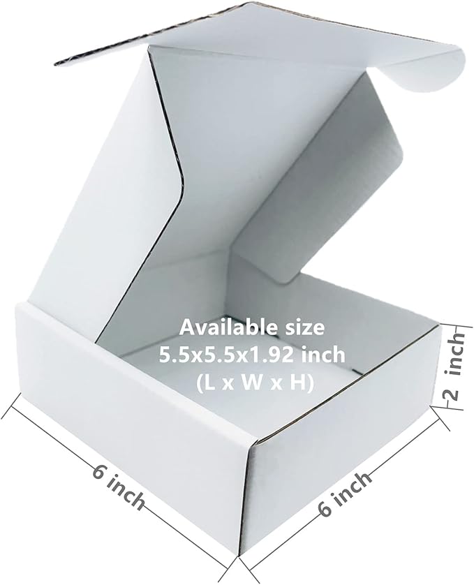 6x6x2 inch Small White Mailers Boxes Recyclable Corrugated Gift Box - Image 2