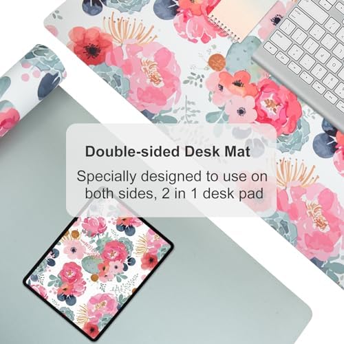 QIYI PU Leather Large Mouse Pad, Waterproof Desk Mat, 31.5" x 15.7", Peony - Image 5