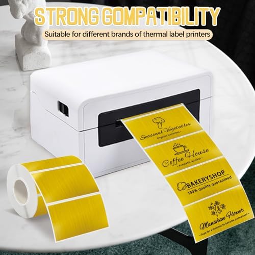 3" x 2" Holographic Thermal Label,Self-Adhesive Rectangle Thermal Sticker Labels for Logo Design,Price Tag,Thanks Card,Address,QR Code（Brushed Gold） - Image 4