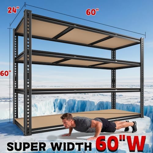 ROOMFAVE 60" W Garage Metal Shelving 2800LBS Storage Shelves 4 Tier, 2PC - Image 3