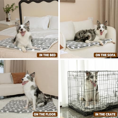 Mora Pets Dog Bed Crate Pad Ultra Soft Pet Bed with Cute Star Print Washable Crate Mat for Large Medium Small Dogs Reversible Fleece Dog Crate Kennel Mat Cat Bed Liner 22-Inch Grey - Image 4