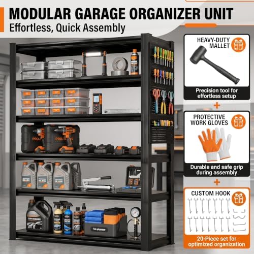 Garage Shelving, 5 Tier Heavy Duty Storage Shelves with Pegboard - Image 5