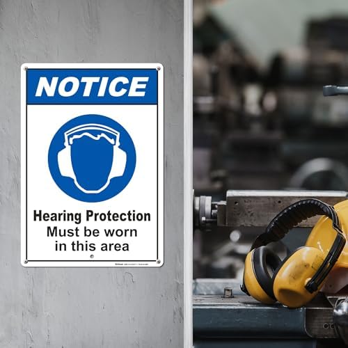 Brimar - 7" x 10" - Hearing Protection Must Be Worn Sign - .055″ Polyethylene Plastic - Bold Text - Easy Installation - Image 4